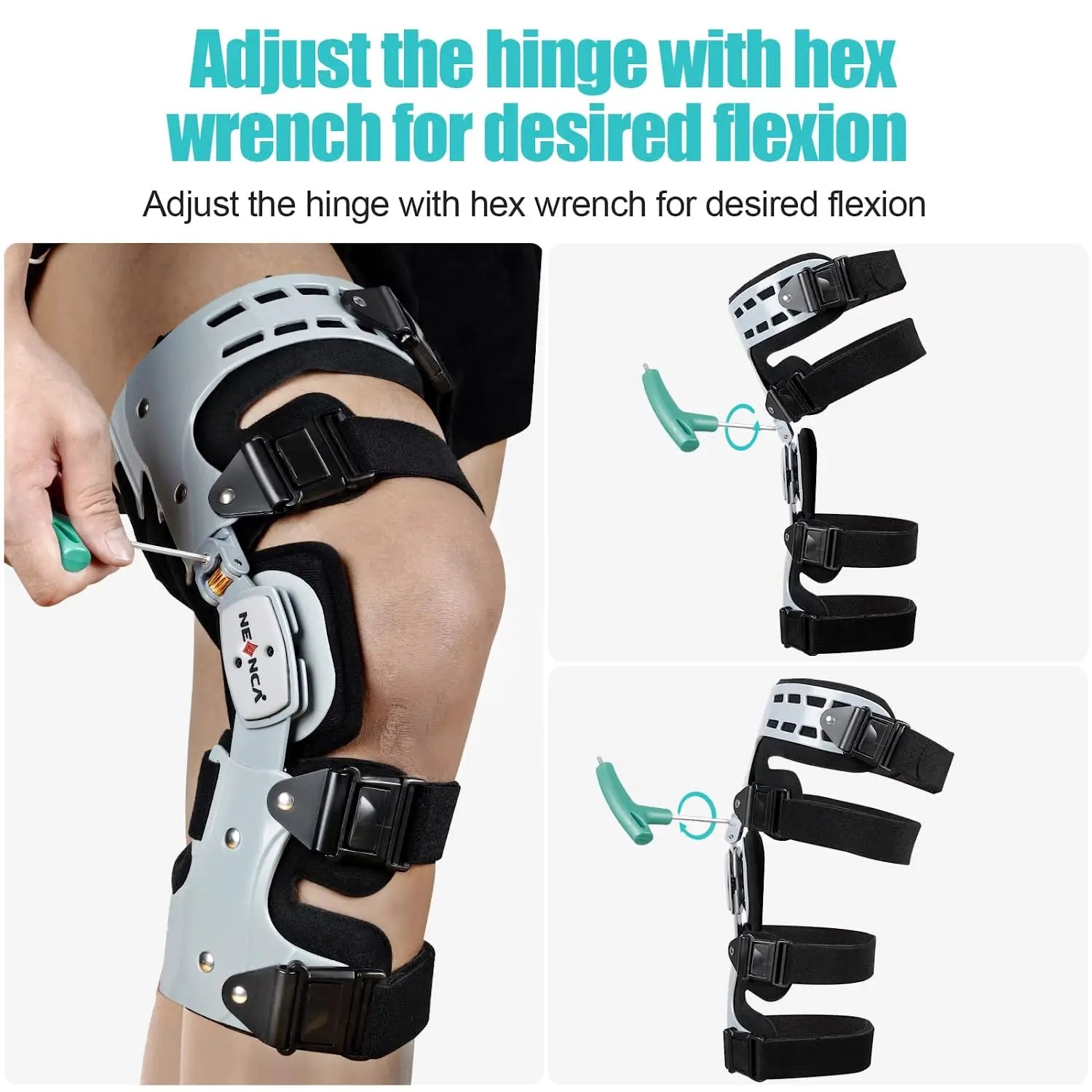 Knee brace articulated stabilizer adjustable (support and recovery for ACL MCL PCL meniscus injury)