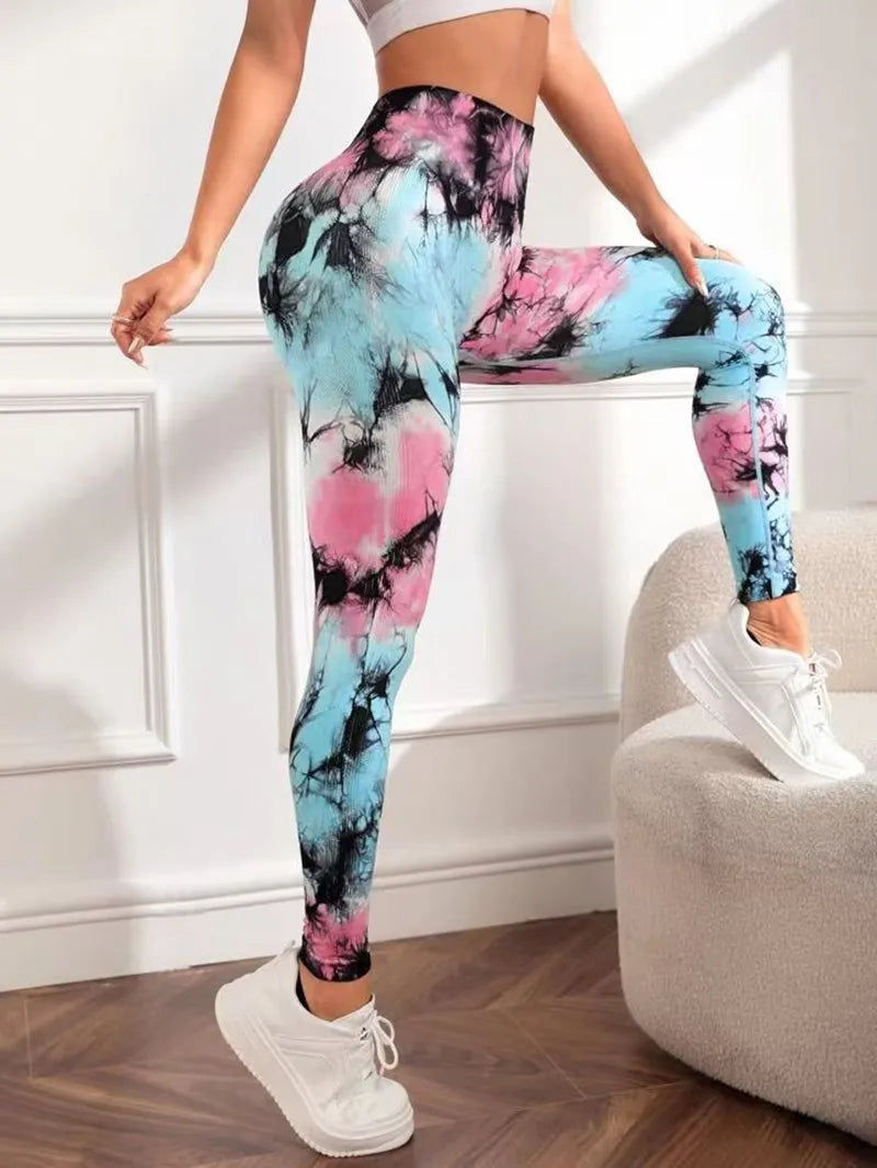 Seamless Tie Dye Leggings Push Up/ Workout Leggings Thin High Waist Tights Elastic Fitness Running Yoga Pants