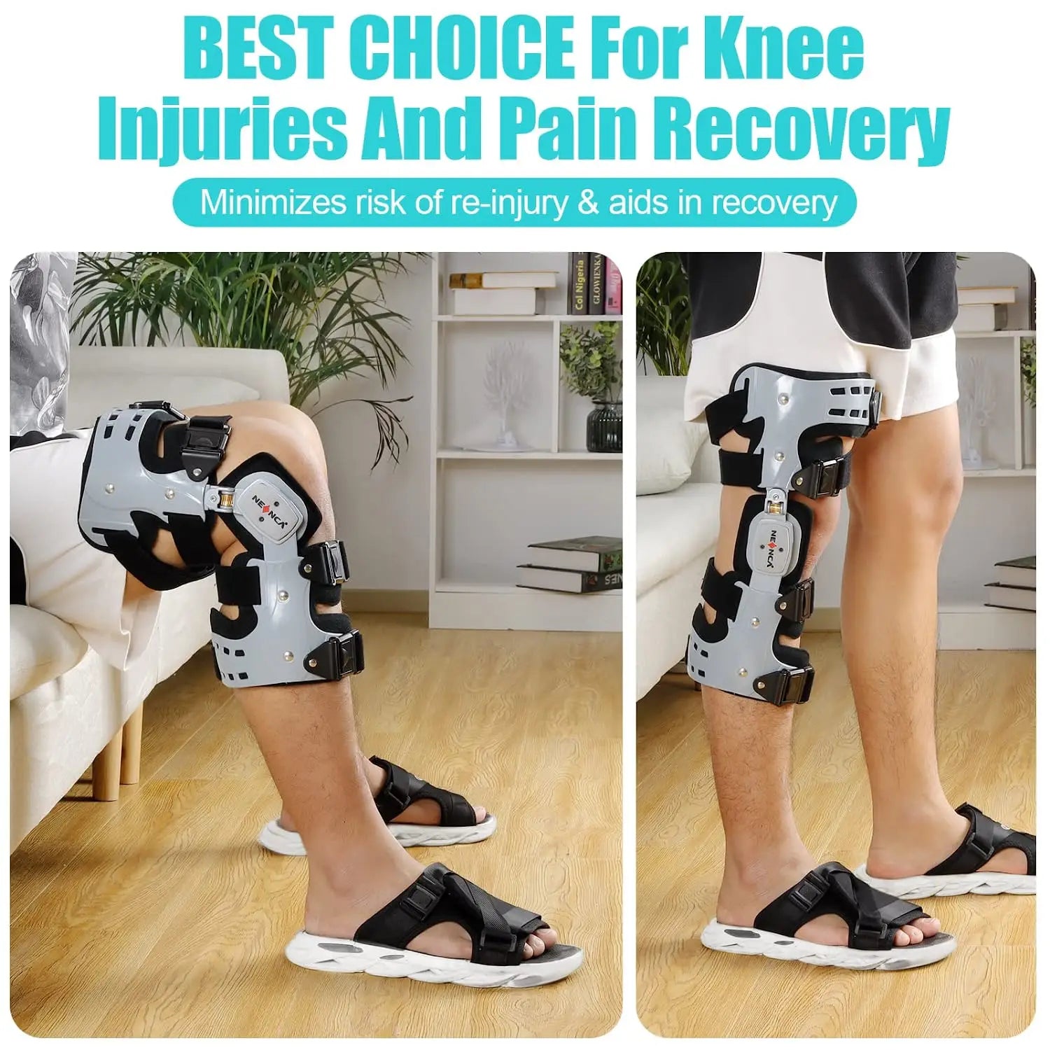 Knee brace articulated stabilizer adjustable (support and recovery for ACL MCL PCL meniscus injury)