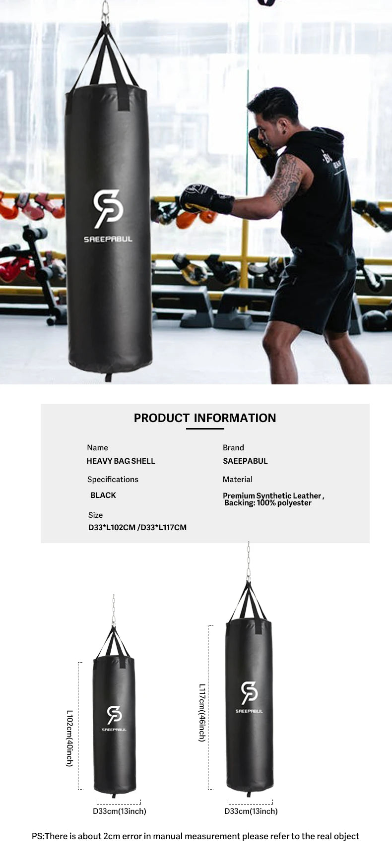 40/46in Professional Boxing Sandbag Punching Bag Training Fitness With Hanging Kick Adults Gym Exercise Empty-Heavy Boxing Bag