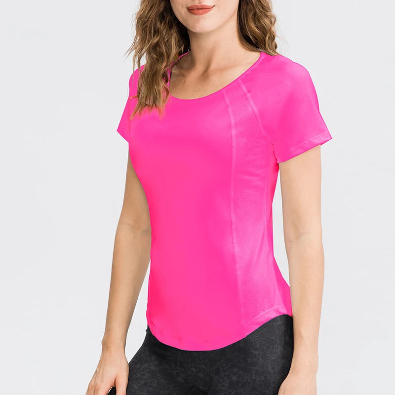 Women's Breathable Sport Fitness Running Yoga T-Shirt Quick Dry Short Sleeve Gym T-Shirt