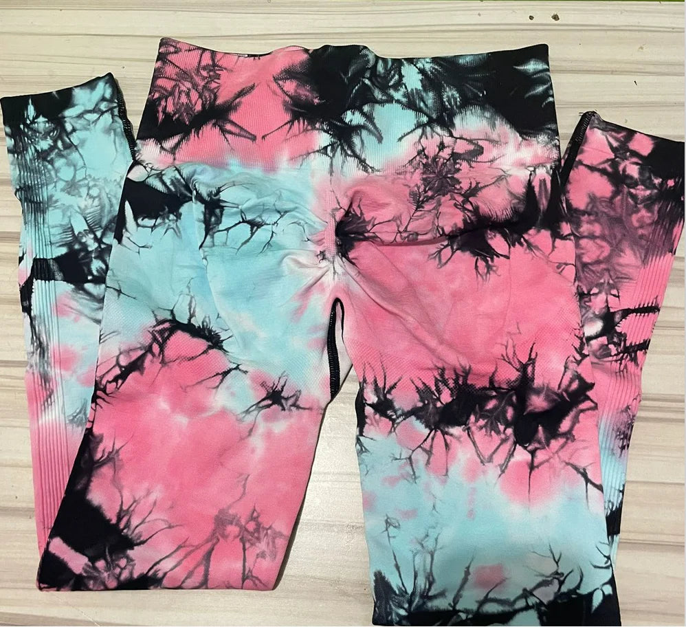 Seamless Tie Dye Leggings Push Up/ Workout Leggings Thin High Waist Tights Elastic Fitness Running Yoga Pants