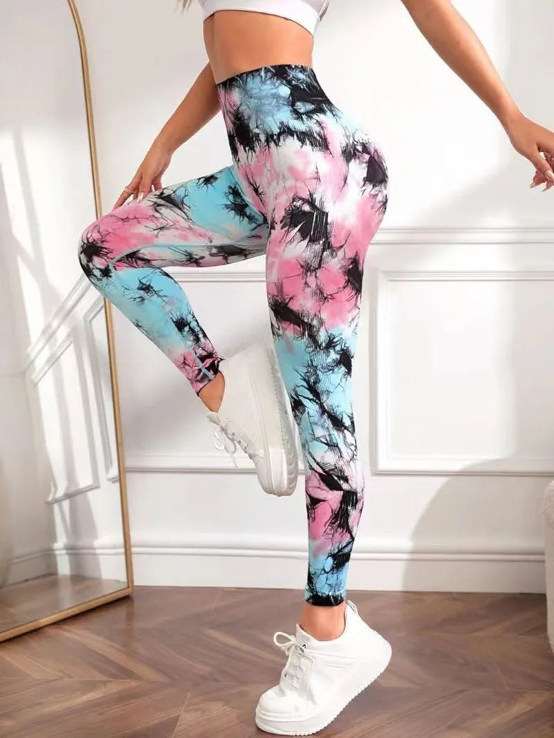 Seamless Tie Dye Leggings Push Up/ Workout Leggings Thin High Waist Tights Elastic Fitness Running Yoga Pants