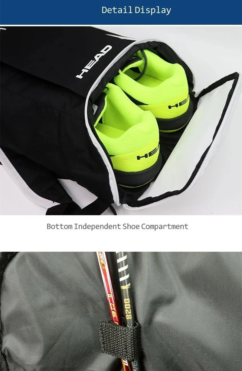 HEAD Tennis Bag Youth 1-2 Tennis Rackets Backpack Outdoor Gym Tennis Badminton Sport Bag Men Women Kids Teenager Tenis Package