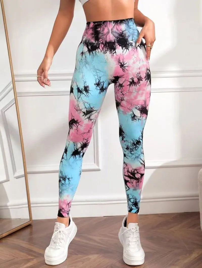 Seamless Tie Dye Leggings Push Up/ Workout Leggings Thin High Waist Tights Elastic Fitness Running Yoga Pants