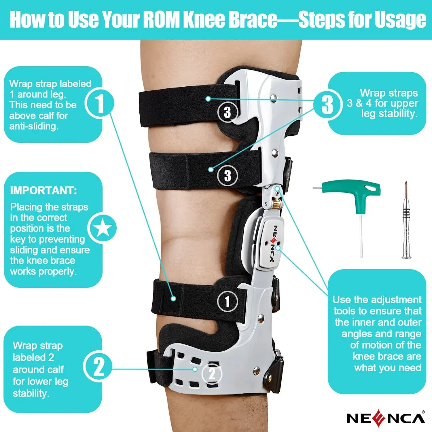 Knee brace articulated stabilizer adjustable (support and recovery for ACL MCL PCL meniscus injury)