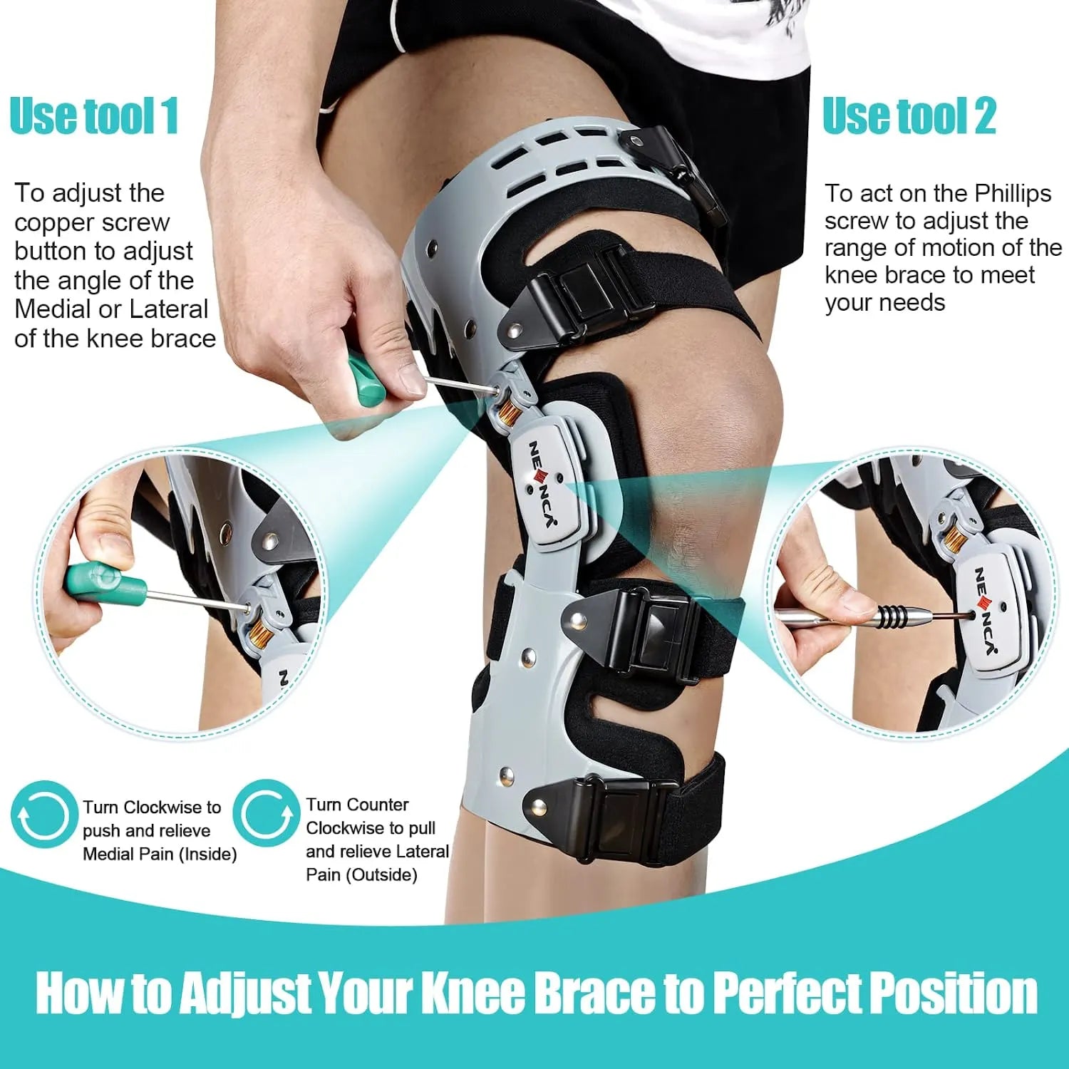 Knee brace articulated stabilizer adjustable (support and recovery for ACL MCL PCL meniscus injury)